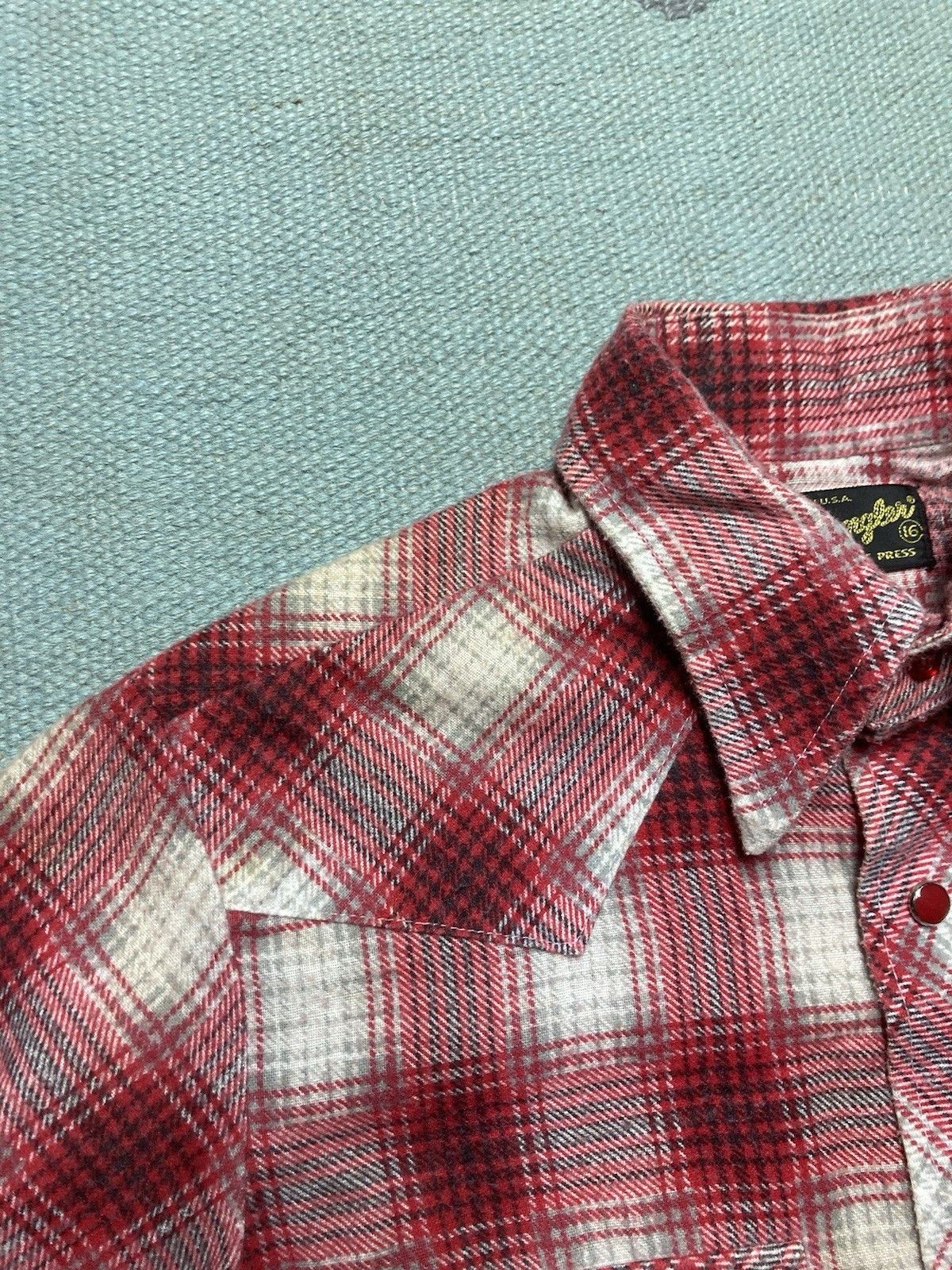 Vintage × Wrangler 70s Pearl snap flannel shirt wrangler shadow plaid womens 16 Size M / US 6-8 / IT 42-44 - 5 Thumbnail