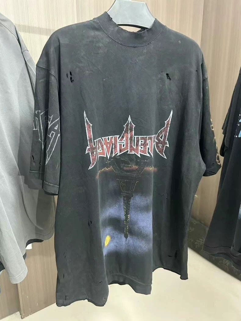 Balenciaga Balenciaga Black Distressed Eiffel Tower Tee - dmc Size US XXL / EU 58 / 5 - 1 Thumbnail