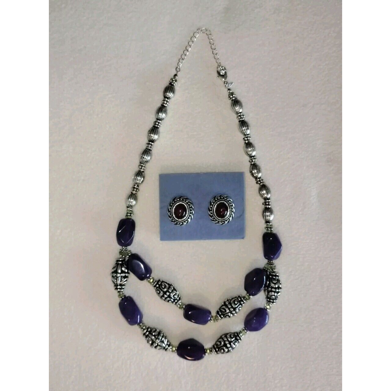 Vintage Avon Vintage Necklace Earrings Set Bold Amethyst Button Silv Size ONE SIZE - 17 Thumbnail