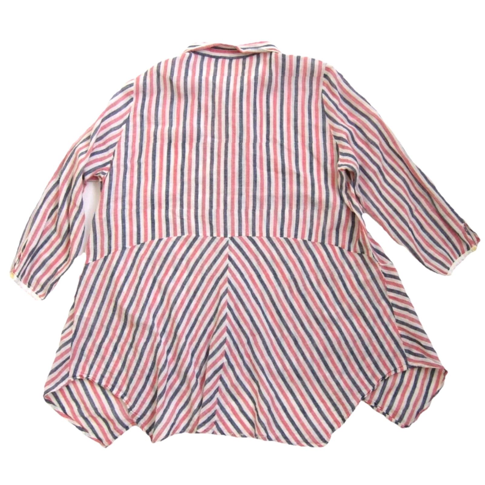 Anthropologie VINTAGE Isabelle Sinclair Anthropologie Linen Pink Blue White Stripe 3/4 Sleeve Blouse L Size L / US 10 / IT 46 - 2 Thumbnail