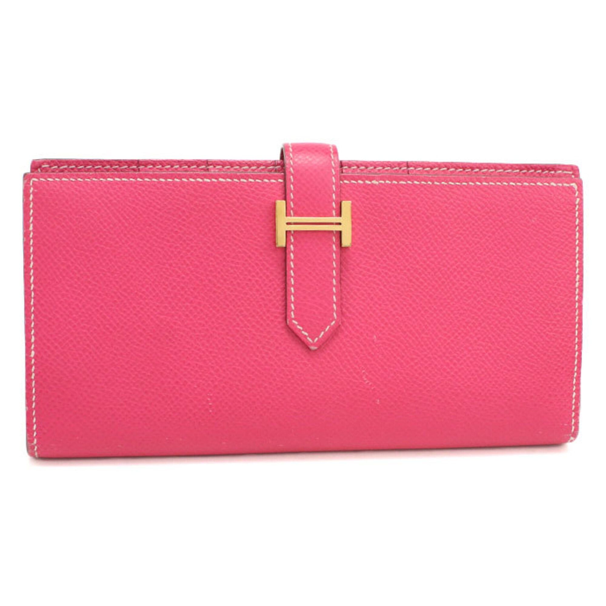 Hermes Hermes Long Wallet Bi-fold with Coin Purse Bearn Soufflé □P Stamp Women's Pink Size ONE SIZE - 1 Thumbnail
