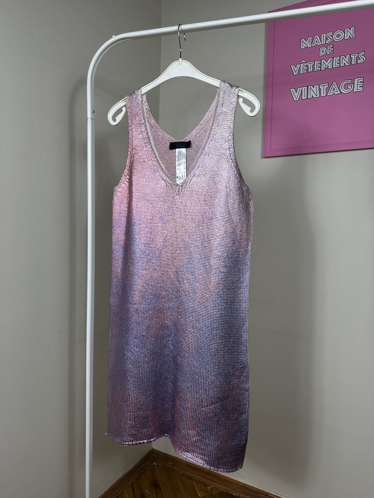 TWINSET Twin-Set Jeans Mini Dress Tank Top Knitted Metallic Pink Size S / US 4 / IT 40 - 4 Thumbnail