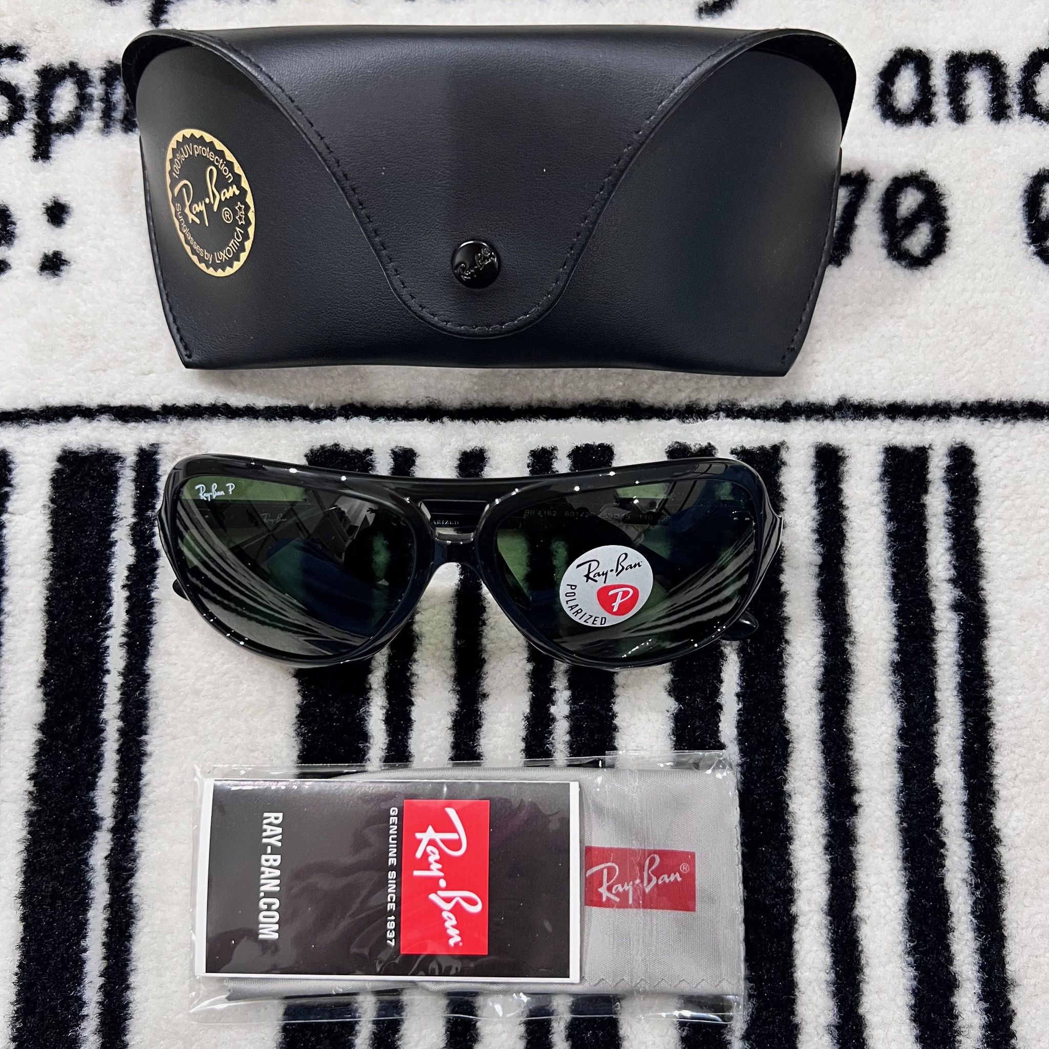 image of Rayban Polished Black Full Frame Aviator Sunglasses in Black Green, Men's
