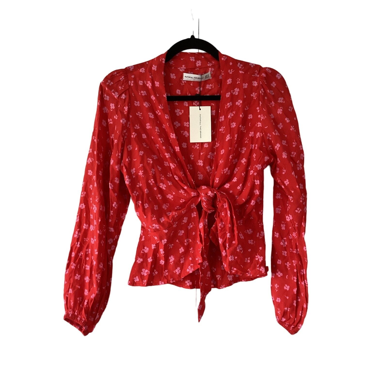 FAITHFULL NWT Faithfull The Brand Tie Blouse Red Print Floral Sz S Size S / US 4 / IT 40 - 2 Thumbnail