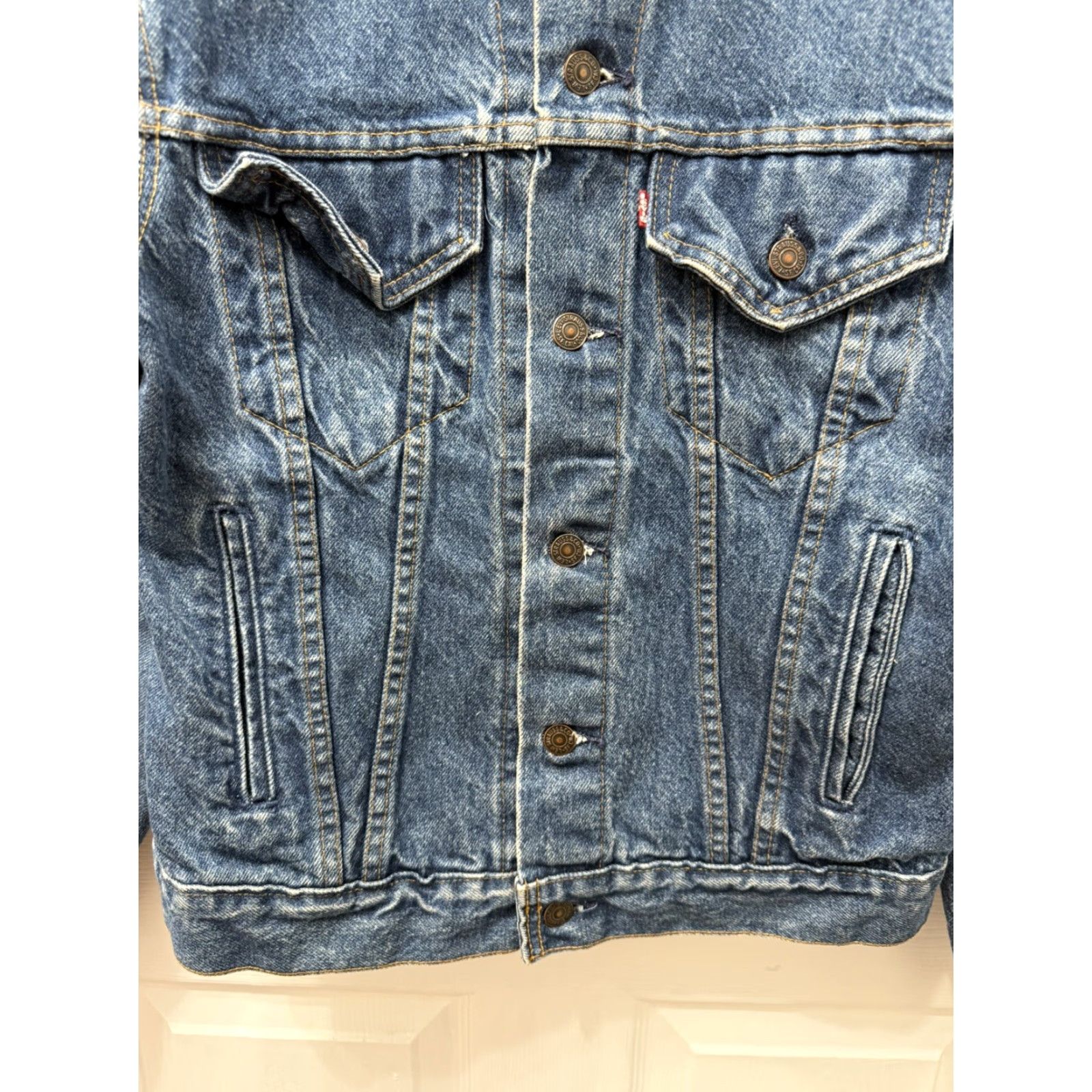Levi's VINTAGE Levi’s Denim Trucker Jacket Coat 38R USA 80s Blue Cotton Outdoor Outerwear Mens Womens Size US XXS / EU 40 - 4 Thumbnail