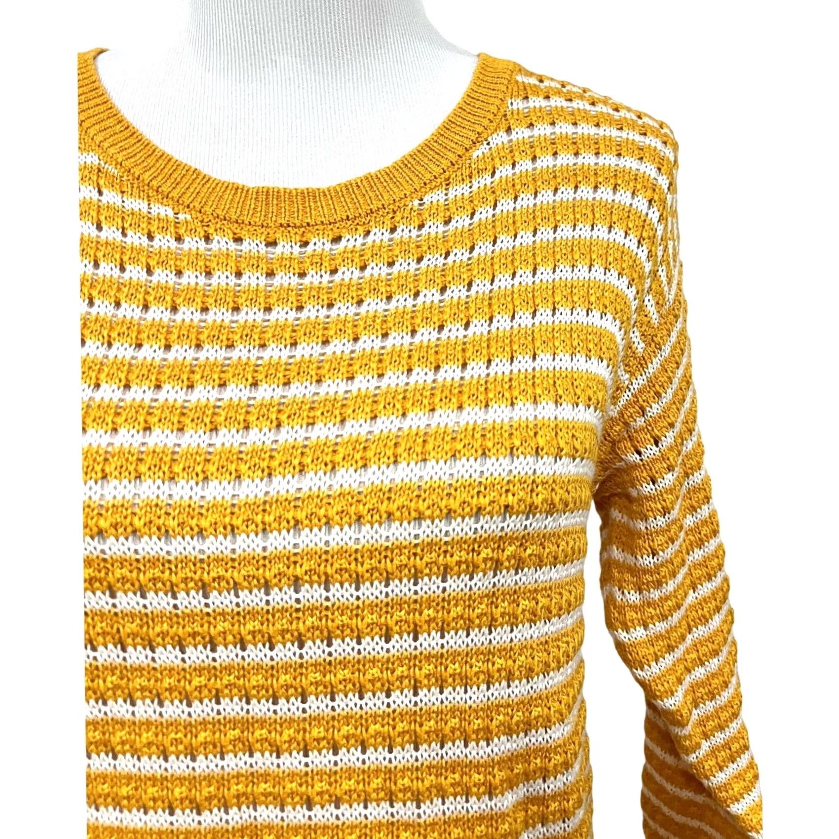 Talbots Talbots Sweater Striped Pullover Yellow White Petite M Womens Pullover Knit Cotton Lyocell 28.5" Length 18" Chest 16" Sleeve 16" Nicely Sheer? N/A Size M / US 6-8 / IT 42-44 - 3 Thumbnail