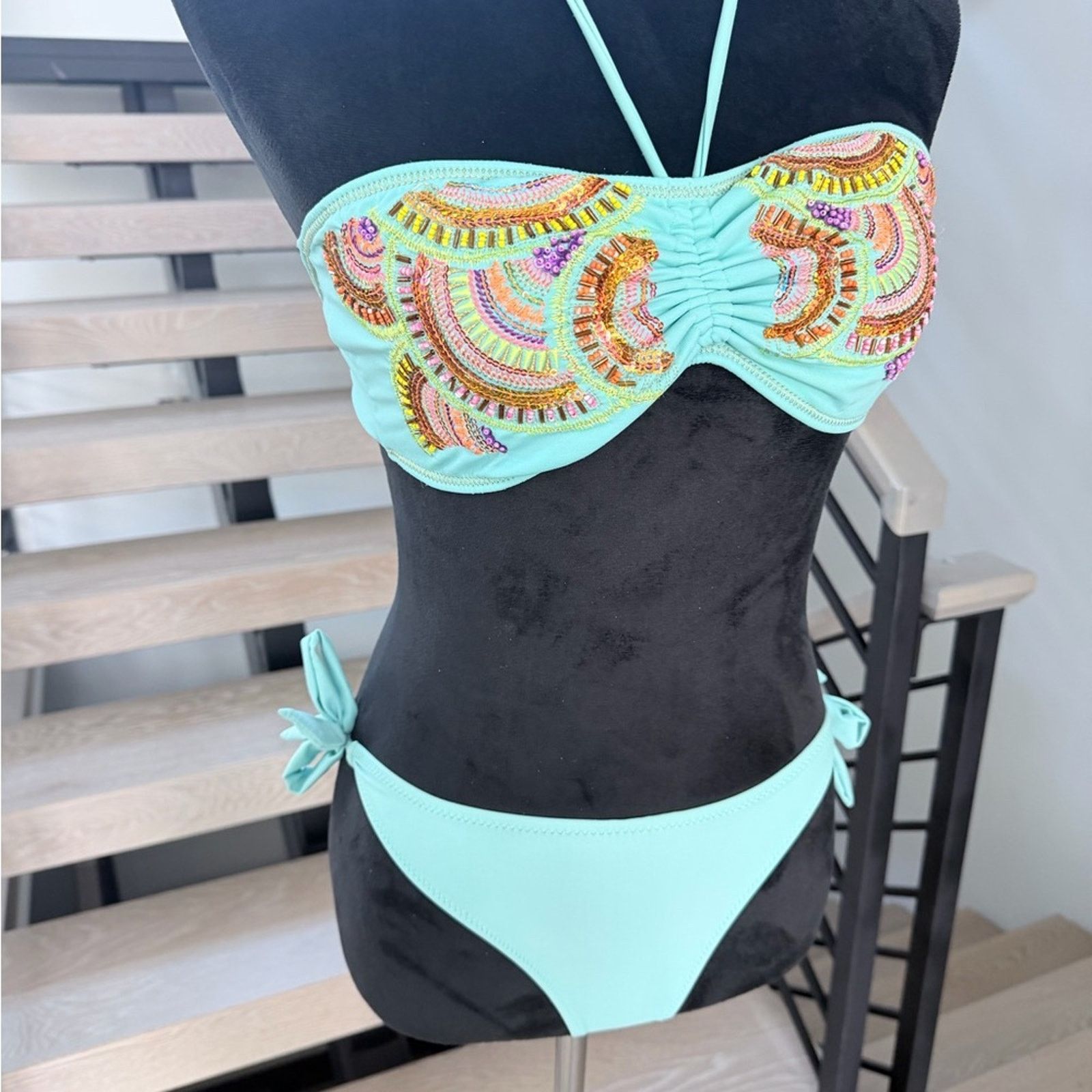Other Y2K Boho Colorful Embroidered Bikini Swimsuit size 36D and S Size ONE SIZE - 2 Thumbnail