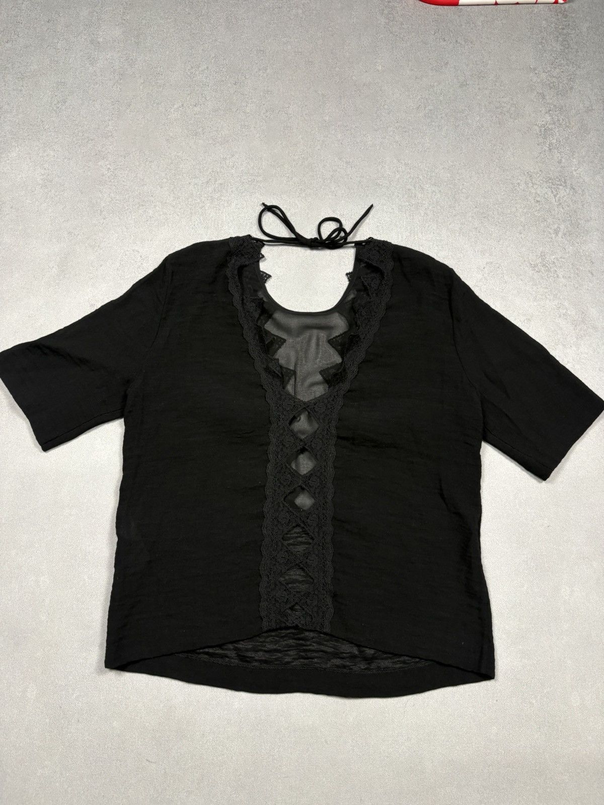 Sandro Sandro Paris Black Lace Sheer Blouse Top Short Sleeve Size M Size M / US 6-8 / IT 42-44 - 2 Thumbnail