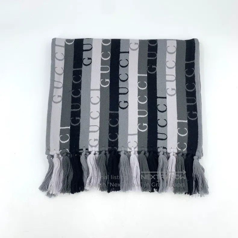 Gucci Gucci Colour block logo striped wool tassel scarf Size ONE SIZE - 1 Thumbnail