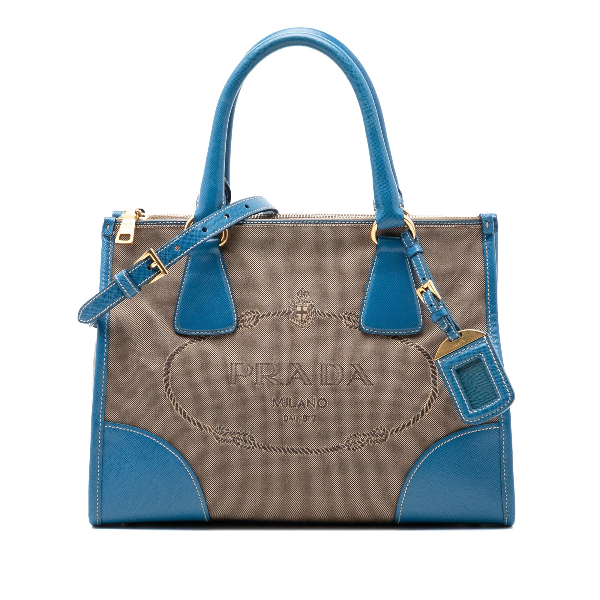 Prada Saffiano Trimmed Canvas Canapa Logo Double Zip Satchel Size ONE SIZE - 1 Thumbnail