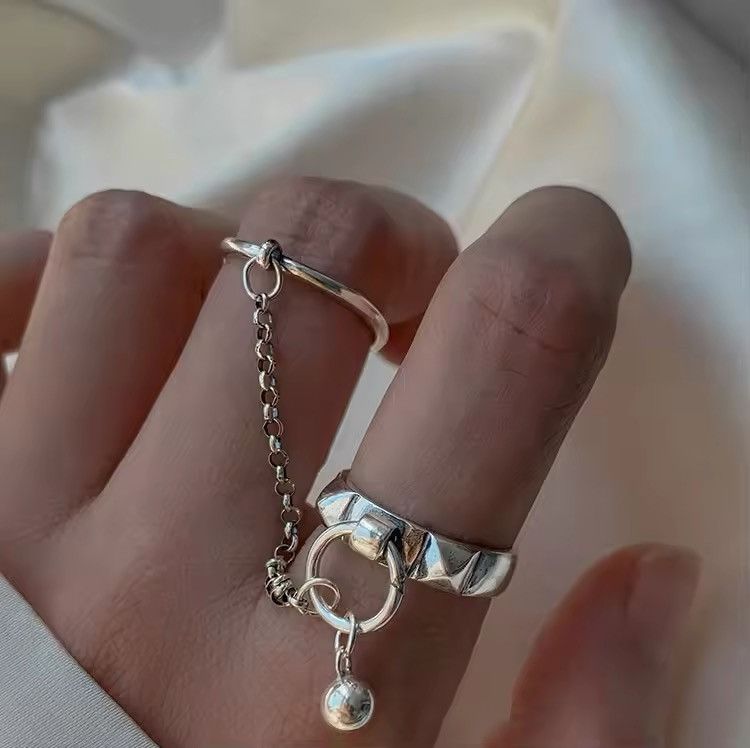 Jewelry 2 Open Women Rings With Chain Size ONE SIZE - 3 Thumbnail