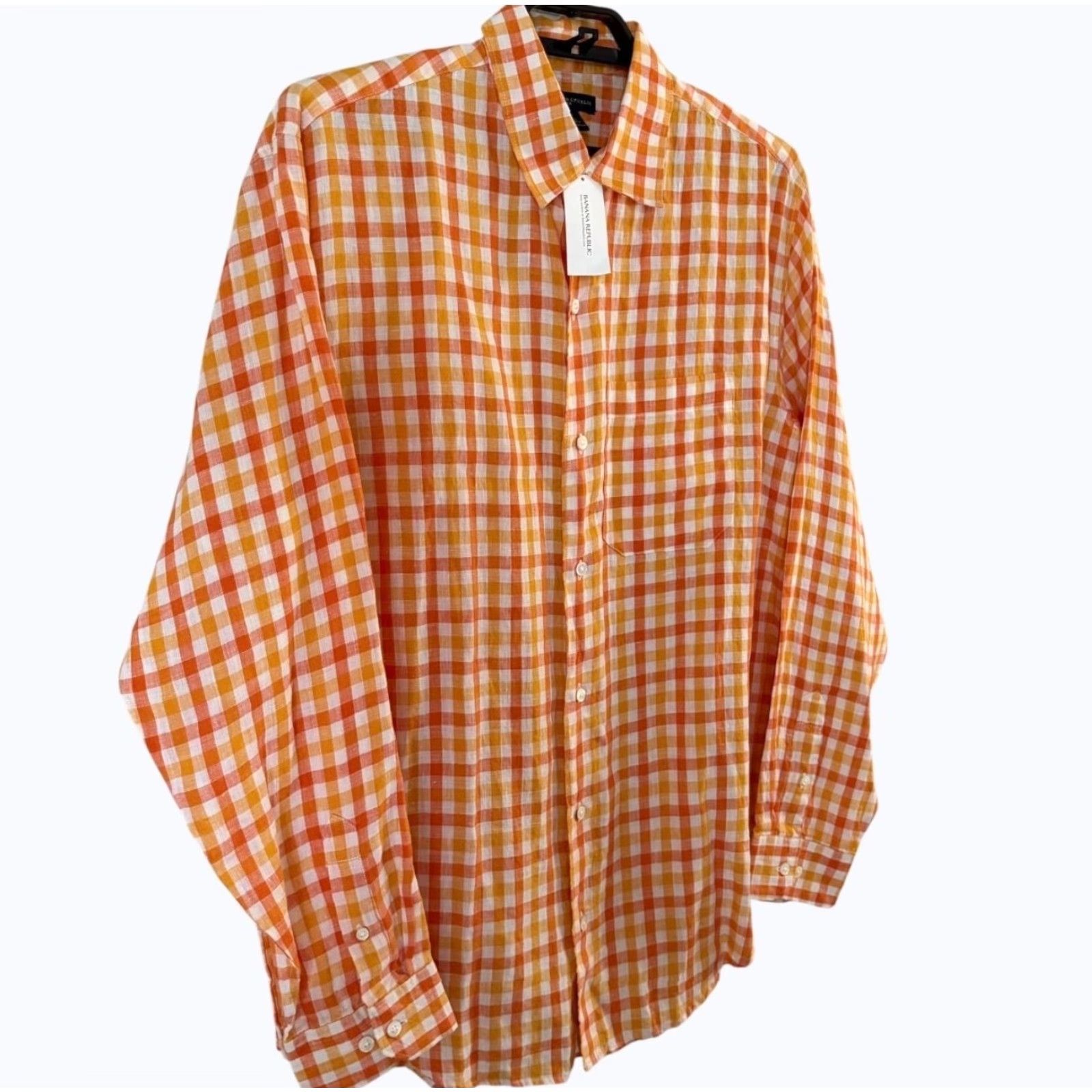 Banana Republic VINTAGE Banana Republic Gingham Plaid Button-Up Shirt Mens L 100% Linen NEW Orange Size US L / EU 52-54 / 3 - 3 Thumbnail