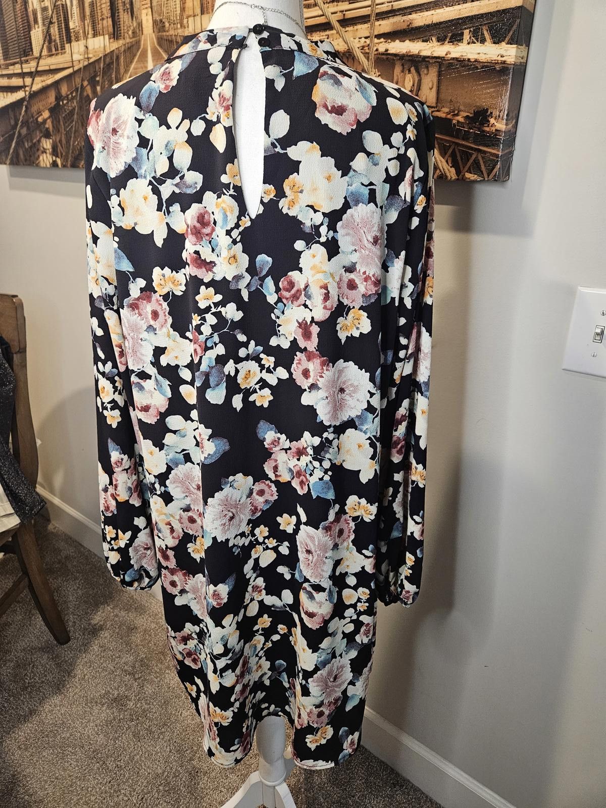 Designer Bobeau Floral Print Long Sleeve Dress Size XL / US 12-14 / IT 48-50 - 4 Thumbnail