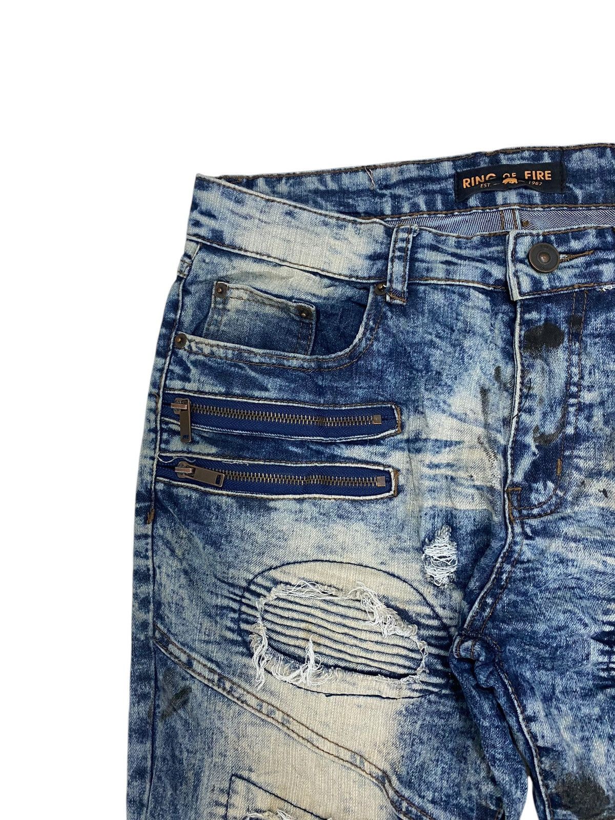 GOSTAR DE FUGA × Japanese Brand Ring of Fire Distressed Acid Washed Zipper Knee Honeycomb Size US 33 - 10 Thumbnail