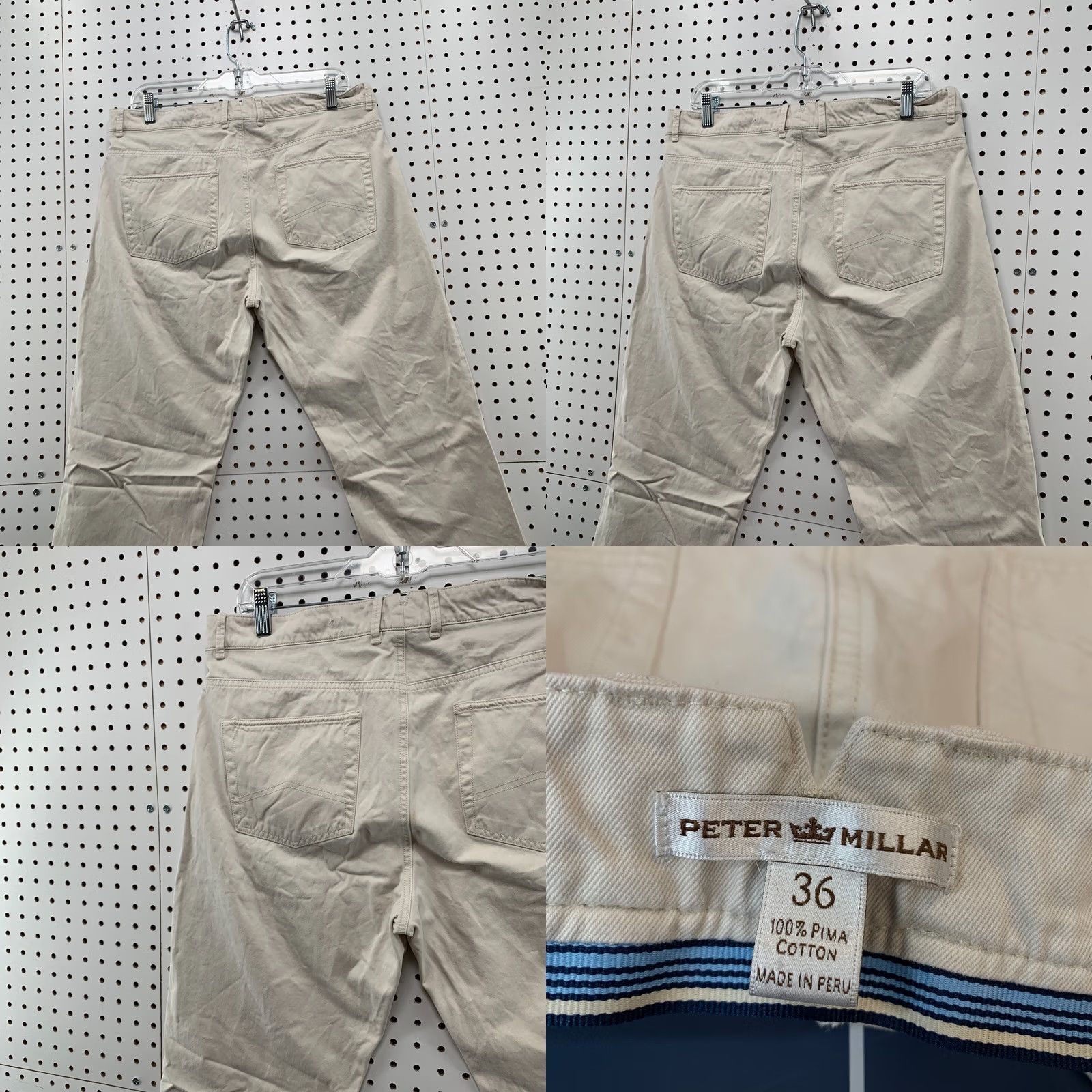 Peter Millar Peter Millar Chino Pants Men 35x33 Beige Micro Striped Flat Front Pima Cotton Size US 35 - 9 Thumbnail