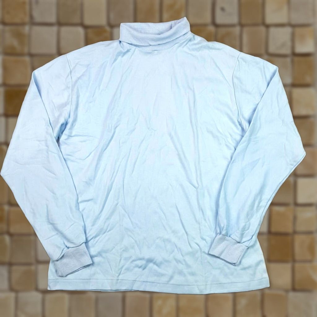 Vintage VINTAGE Vecci T-Shirt Shirt Mens XL Mock Neck Long Sleeve Sky Blue 80s Retro USA Made Graphic Print All Seasons Blue Size US XL / EU 56 / 4 - 1 Thumbnail