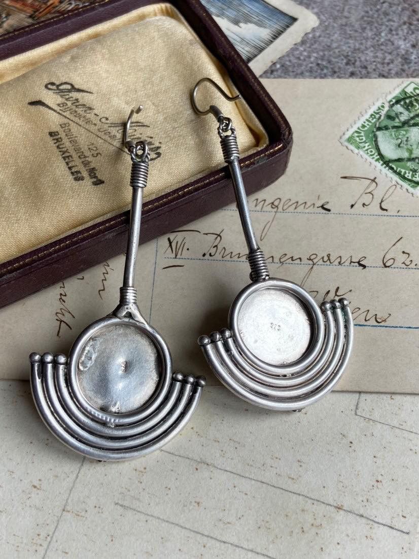 Jewelry Vintage Sterling Silver 925 Earrings Chalcedony Stone 19 gr Size ONE SIZE - 2 Thumbnail