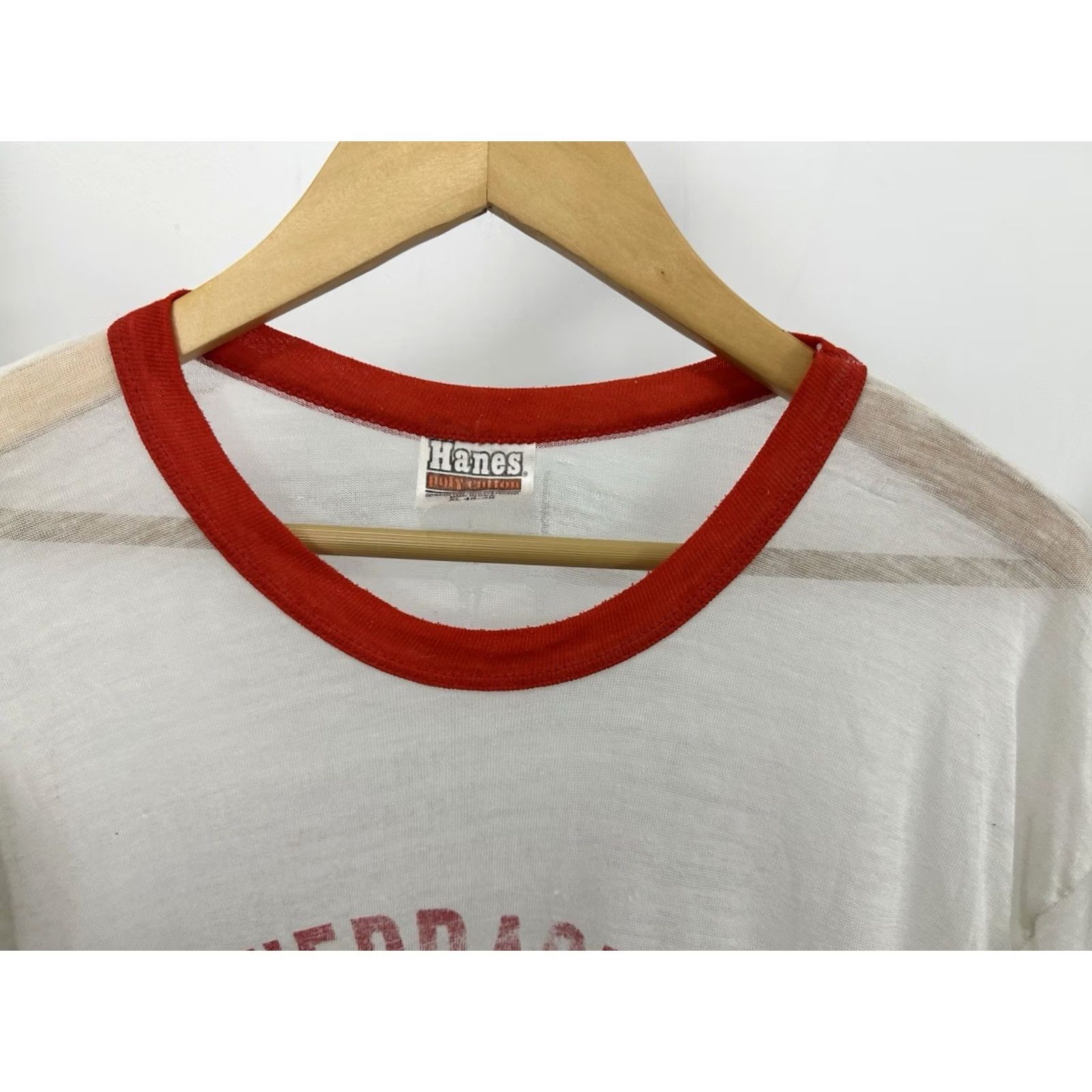 Hanes VTG 80s Nebraska Basketball Camp Super Paper Thin Burnout Ringer Worn T-Shirt XL Shirt Mens White Hanes Size US XL / EU 56 / 4 - 5 Thumbnail