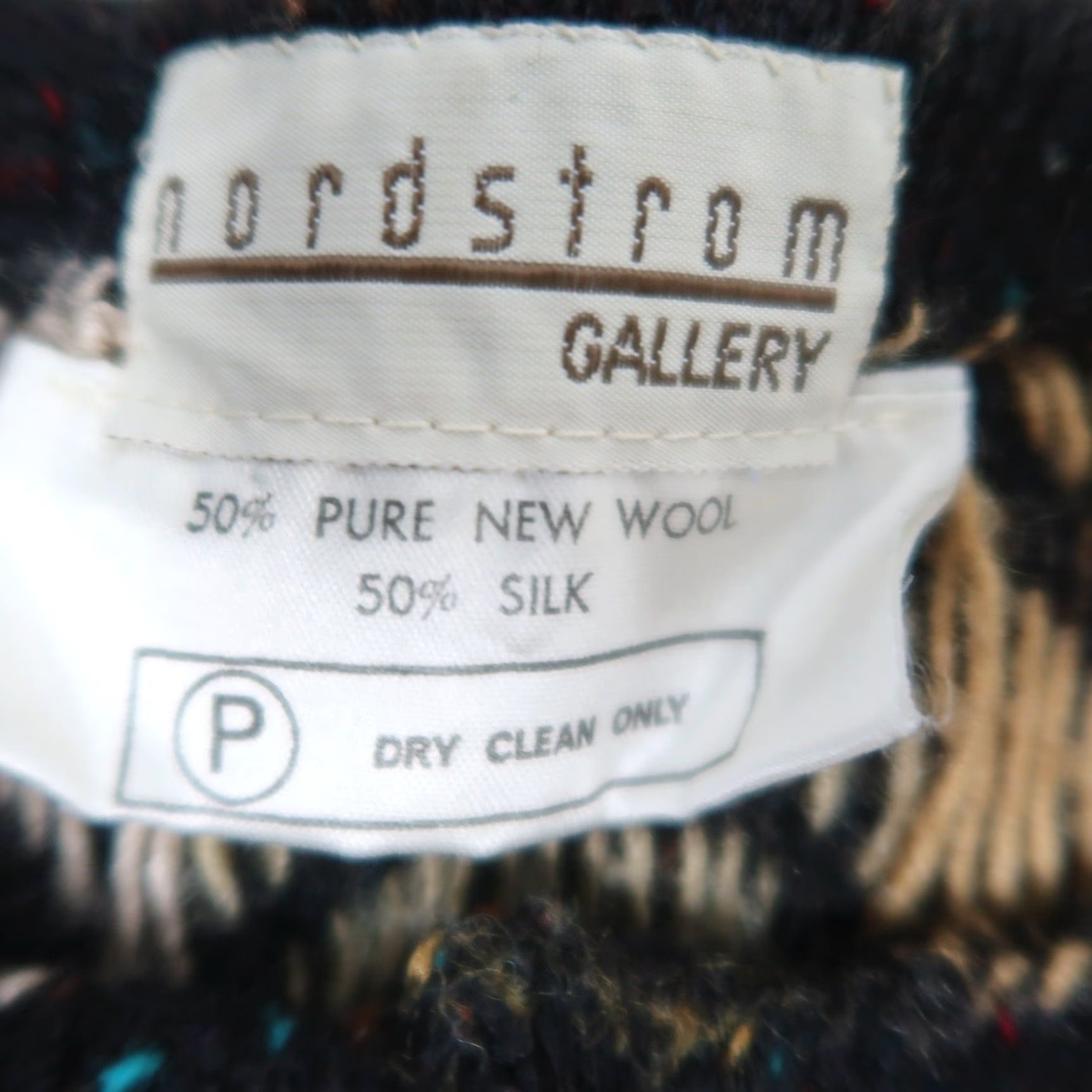 Nordstrom VINTAGE Nordstrom Gallery Cardigan Wool Silk Ballon Sleeve Black Tan Print S Women 80s Fall Winter Geometric Swirl Pattern Knit Size S / US 4 / IT 40 - 6 Thumbnail