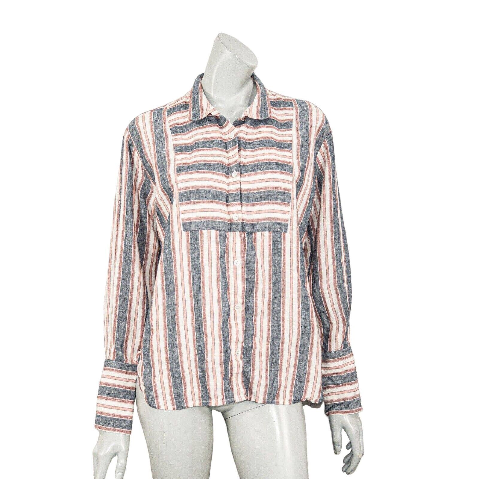 Frame FRAME Natural White Multi Stripe Linen Bib Shirt Blouse Size S / US 4 / IT 40 - 4 Thumbnail