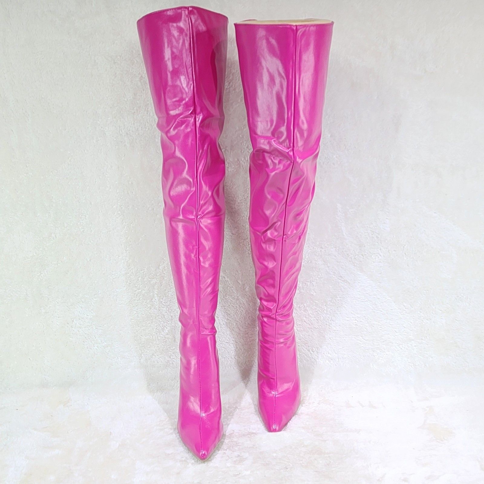 Other Hot Pink Faux Leather Thigh High Boot Stiletto Heels Zipper Size US 9.5 / IT 39.5 - 7 Thumbnail