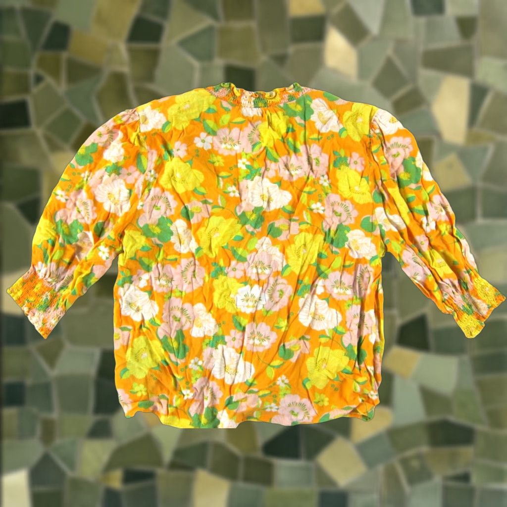 Sanctuary Sanctuary Floral Button-Up Blouse Small Women's 100% Rayon Yellow Orange Green Pink Shirt Top Casual Business Size S / US 4 / IT 40 - 1 Thumbnail