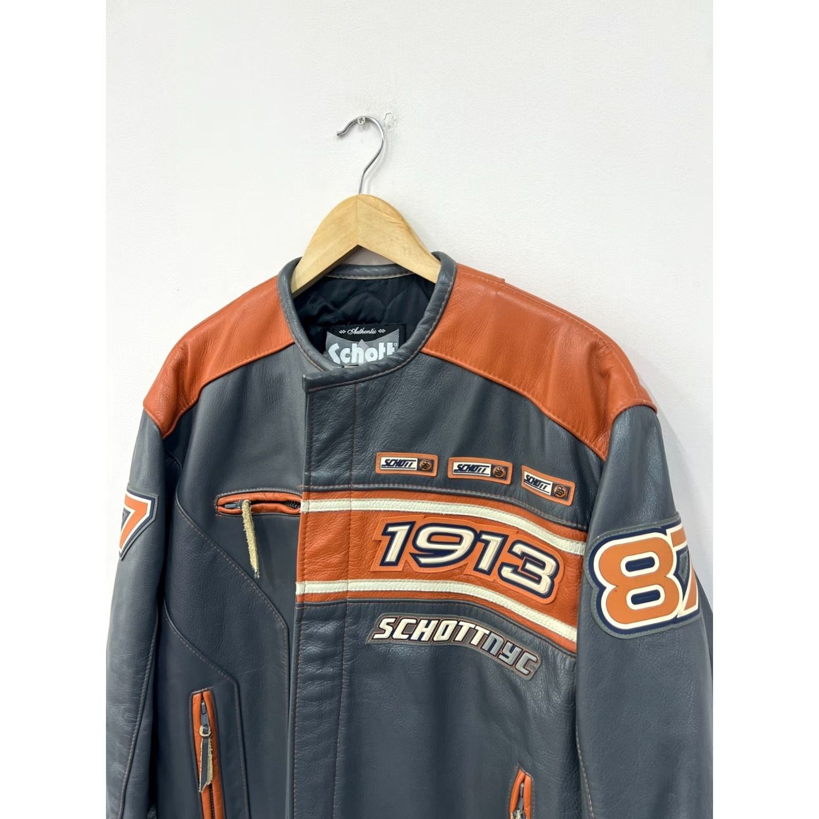Schott SCHOTT NYC 1913 Leather Jacket Biker Bomber Men's Size L Gray Leather Jacket Mens L 1913 Motorcycle Size US L / EU 52-54 / 3 - 3 Thumbnail