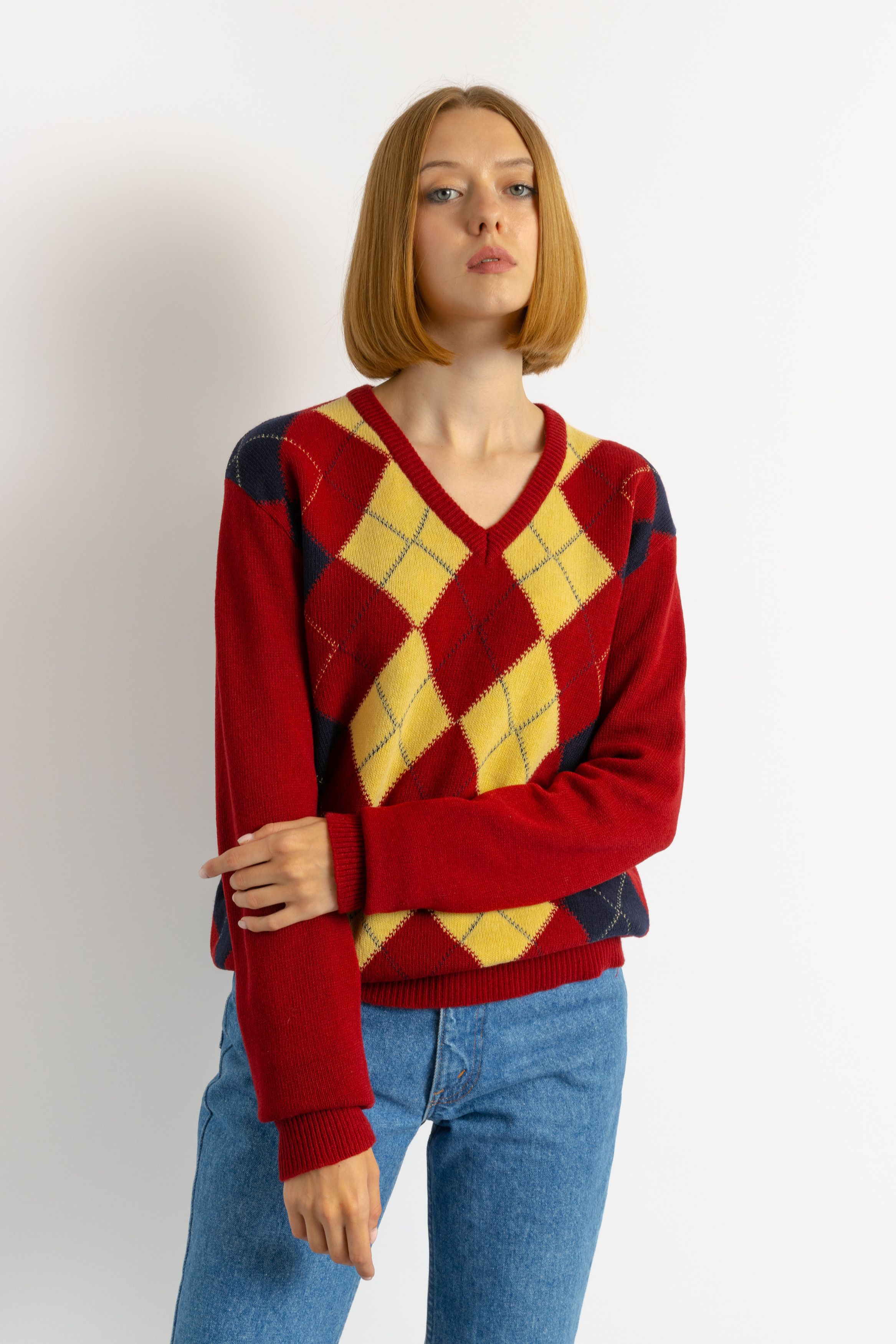 Vintage Jumper Wool Large Jumper Minimalist V neck Sweater 7347 Size M / US 6-8 / IT 42-44 - 7 Thumbnail