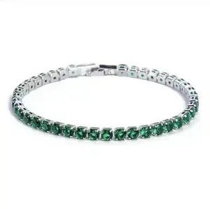 Sterling Silver 4mm Tennis Chain Sterling Silver Green Bracelet Size ONE SIZE - 1 Thumbnail