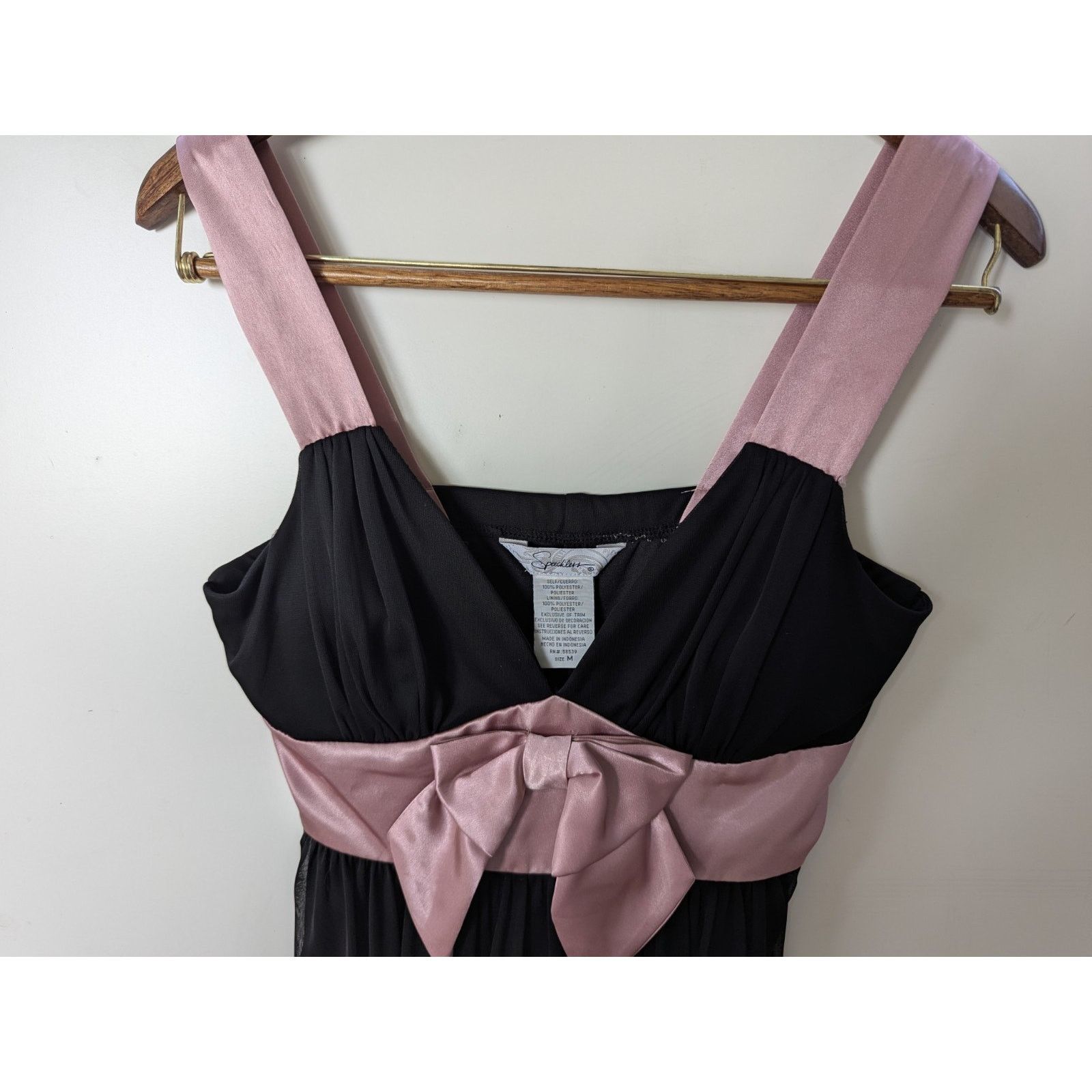 & Other Stories Speechless Black Midi Dress Pink bow Sheer lined Semi formal Size M / US 6-8 / IT 42-44 - 3 Thumbnail