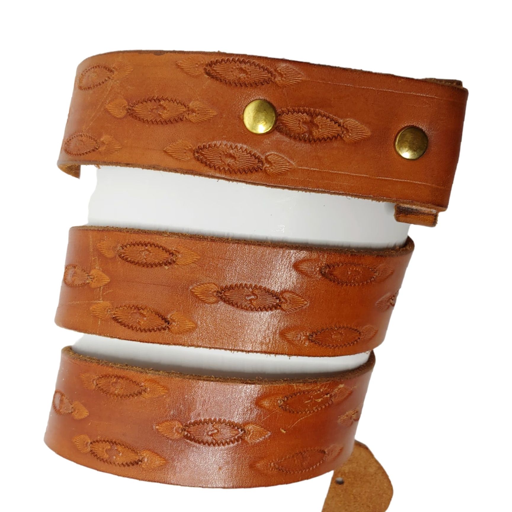 Vintage VINTAGE Tooled Leather Belt Western 1.5" Wide Regular Men 33.25"-38.5" Brown Handcrafted __No Buckle__ Bands—Hand Tooled, Western Theme Size ONE SIZE - 2 Thumbnail