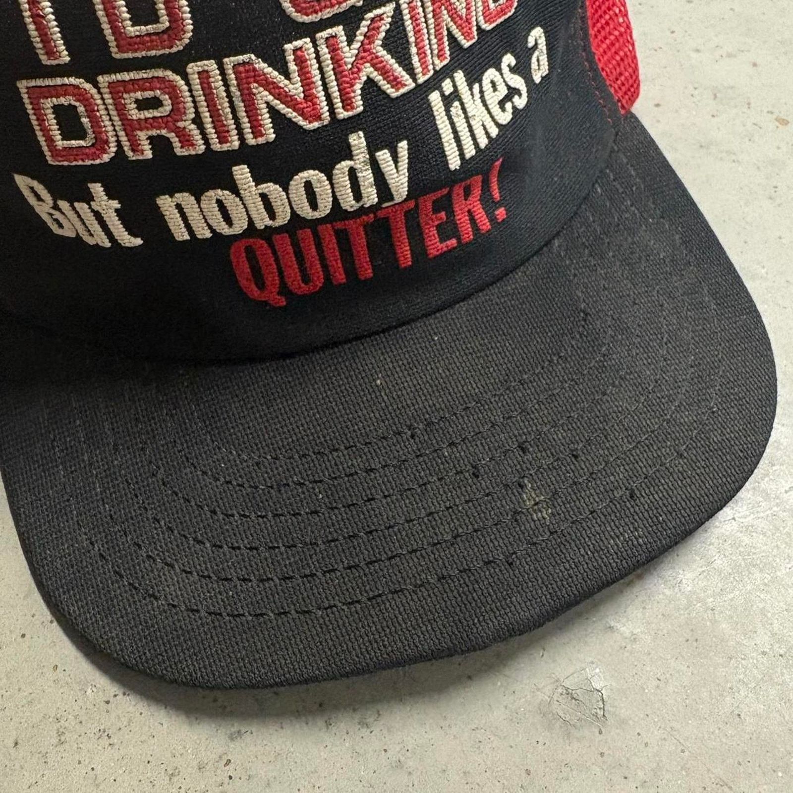 Japanese Brand × Vintage Crazy Vintage 80s I'd Quit Drinking Text Graphic Trucker Hat Size ONE SIZE - 3 Thumbnail