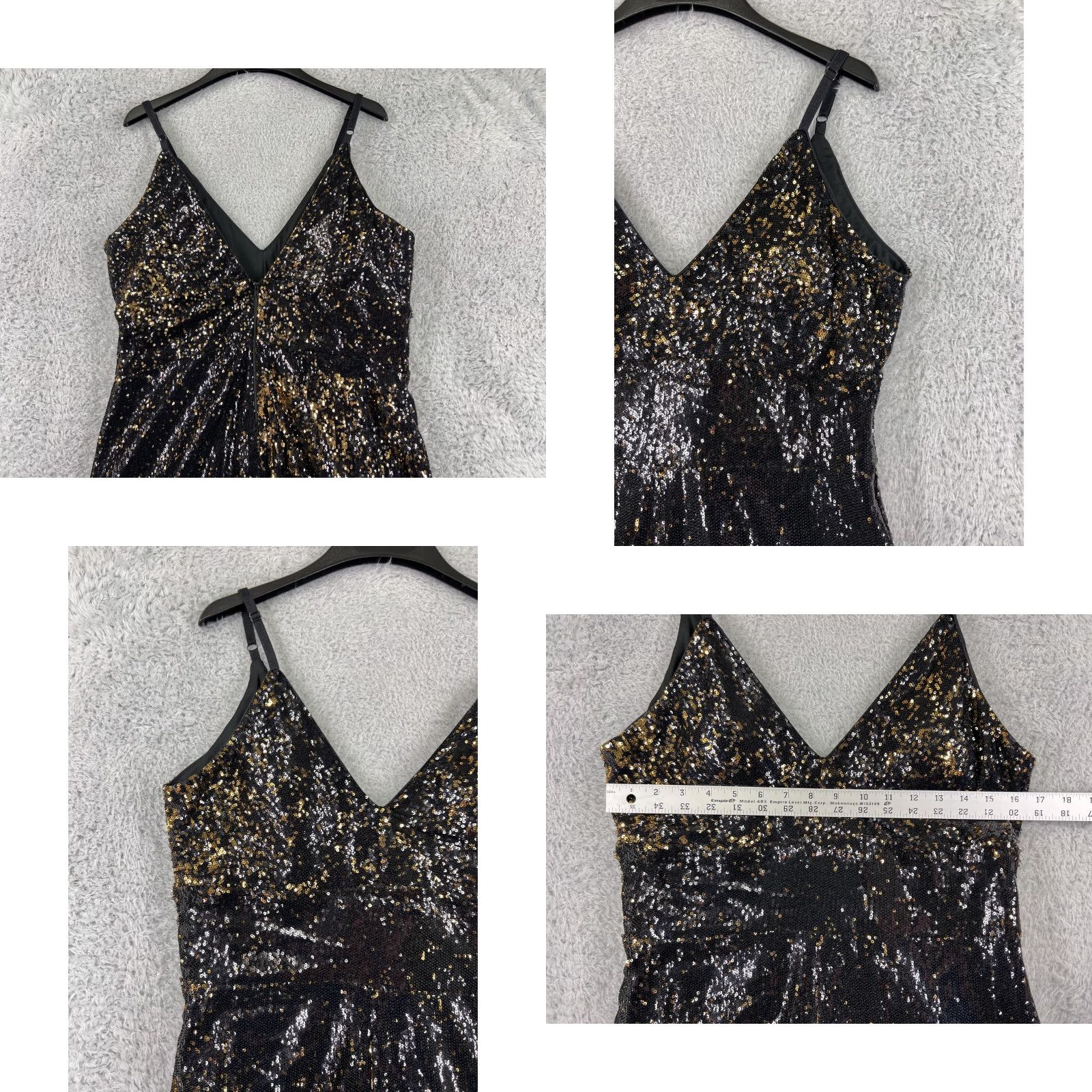 Vintage Leith Dress Womens Small Black Gold Sequin V-Neck Cocktail Polyester Lined Mini Size S / US 4 / IT 40 - 8 Thumbnail