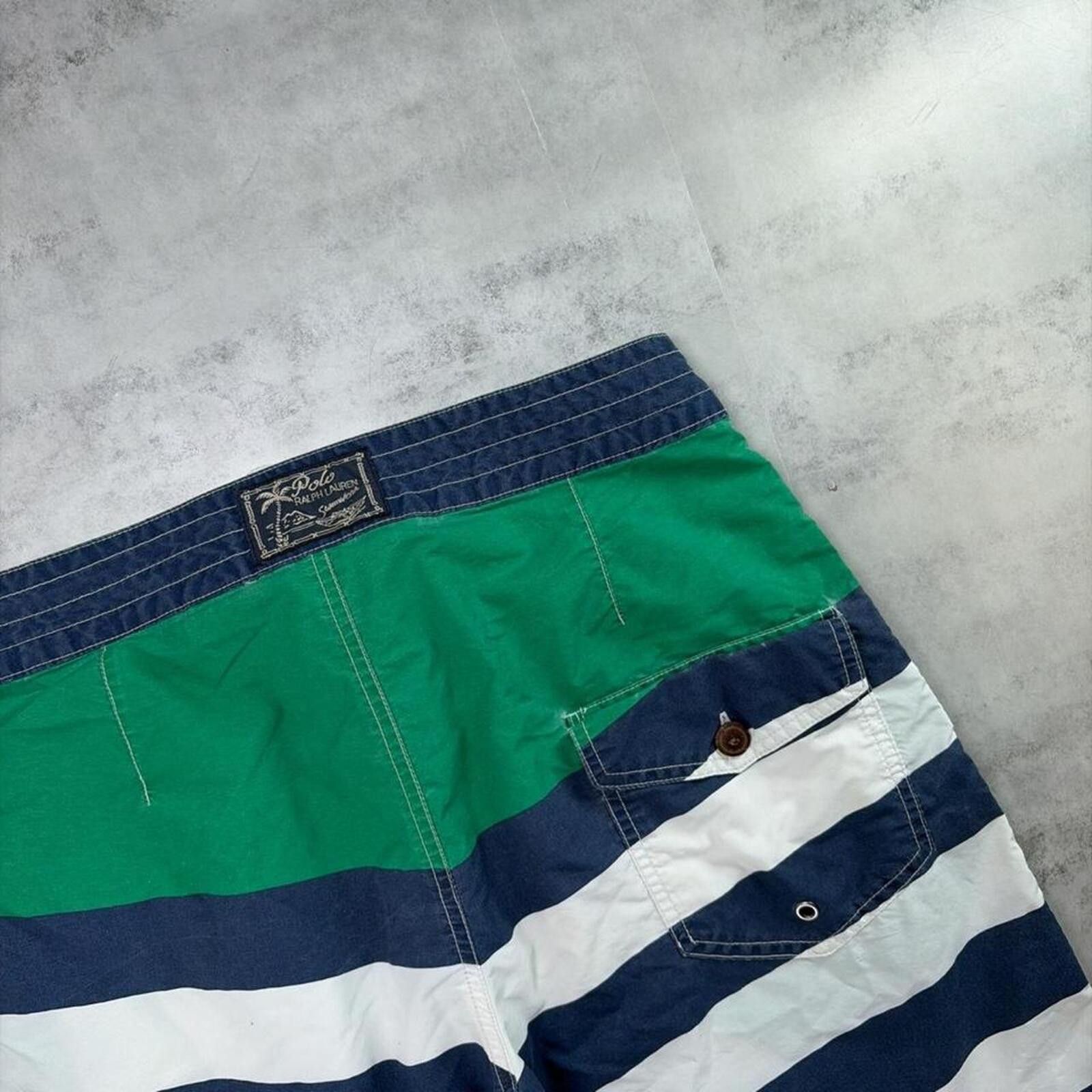 Polo Ralph Lauren Y2K Green Polo Ralph Lauren Striped Sailor Surf Board Shorts Size US 30 / EU 46 - 4 Thumbnail
