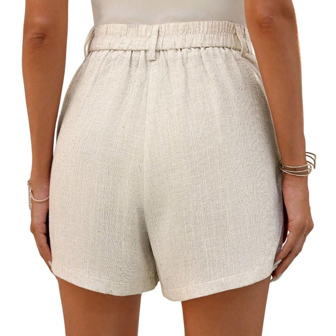 Shein Linen Plain Casual Elegant Shorts in Beige, Size M Size 30" / US 8 / IT 44 - 2 Thumbnail
