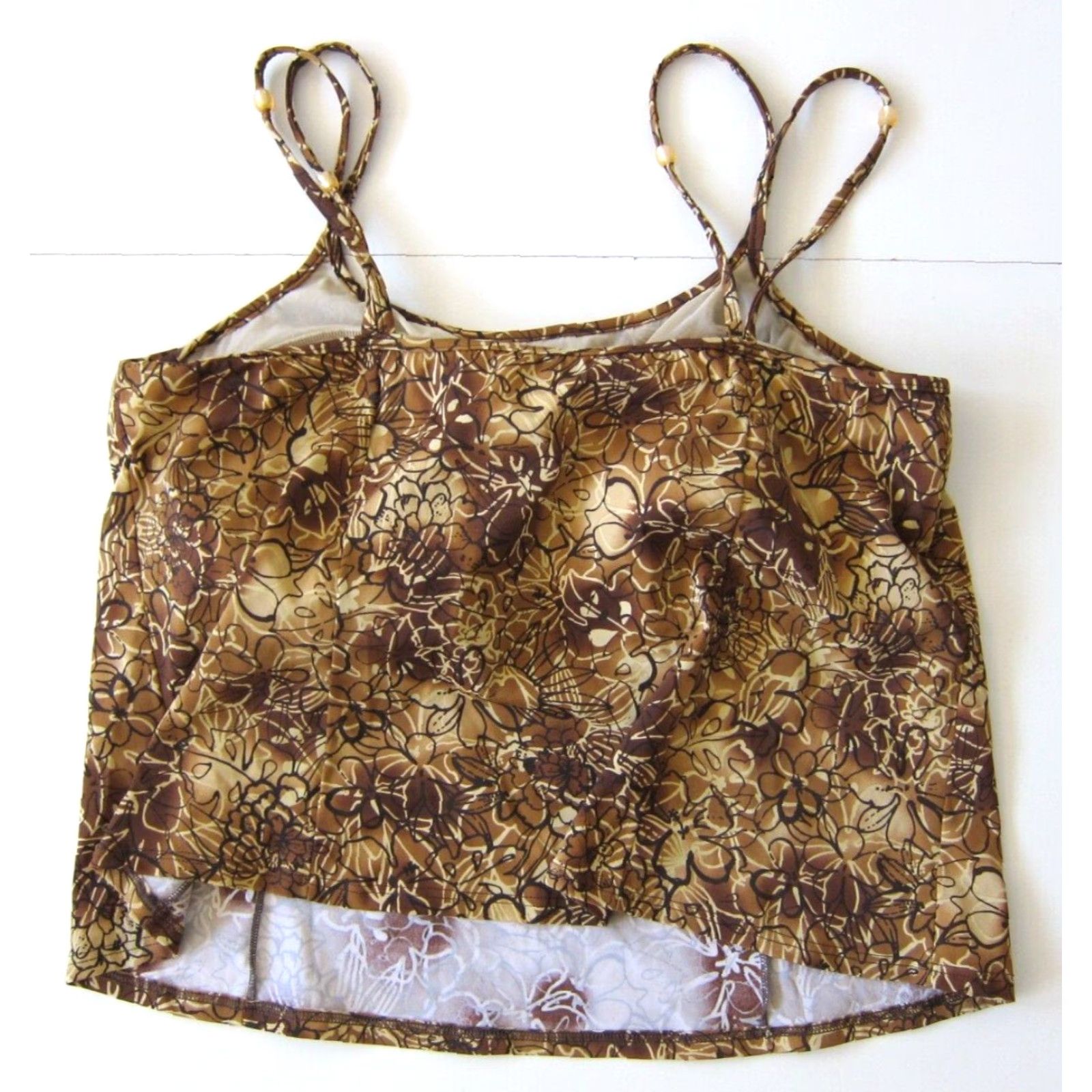 Vintage Suit Yourself Brown Black Floral Built In Padded Bra Swimsuit Tankini Women 22W Size 3XL / US 20-22 - 2 Thumbnail