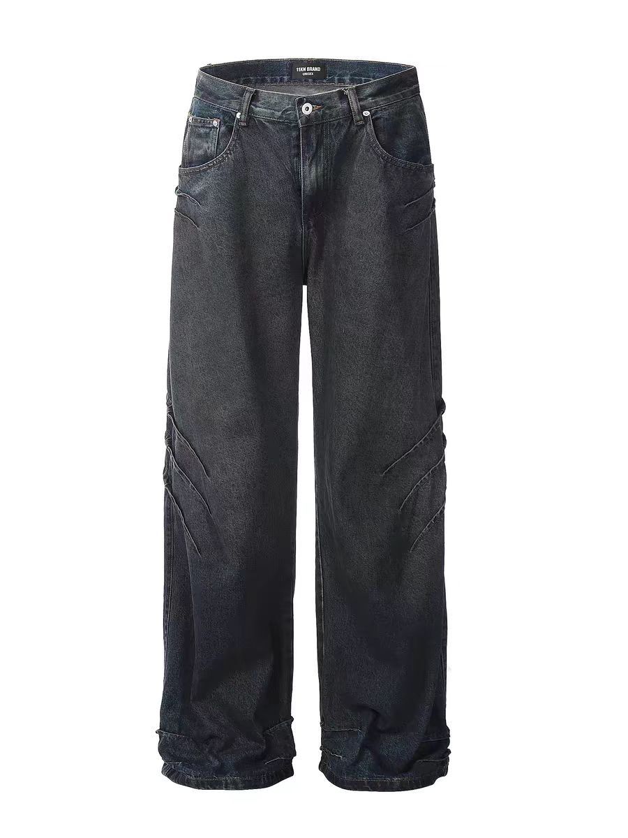 Jean Washed Faded Blue Patchwork Stereo Relaxed Jeans Size US 32 / EU 48 - 5 Thumbnail