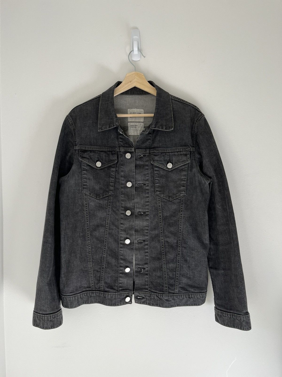 image of Helmut Lang Ss04 "dragonfly" Elastic Denim Trucker in Dark Grey, Men's (Size Medium)