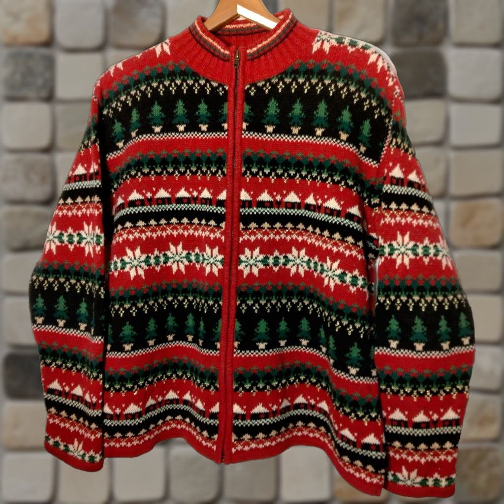 Pull Vintage Noël Tiara - Rouge Avec Broderies Et Paillettes - Taille PL - Femme