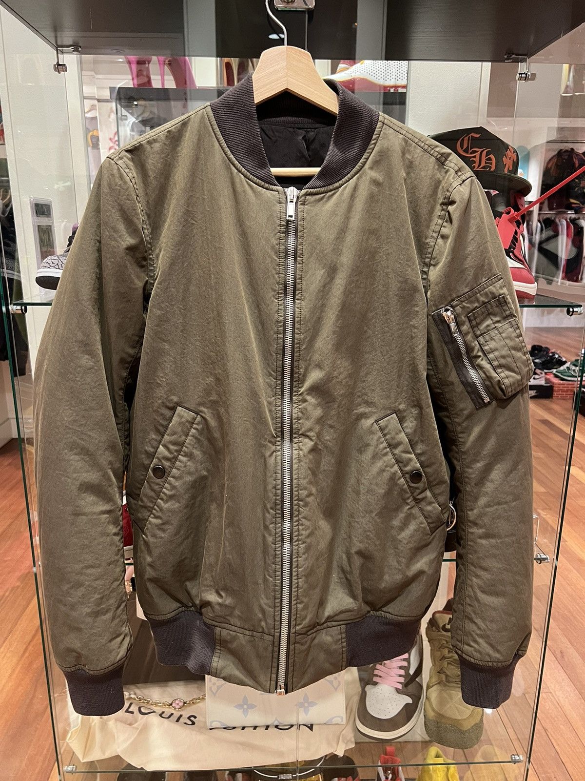 image of Rick Owens Padded Bomber Jacket Olive Khaki, Men's (Size Medium)