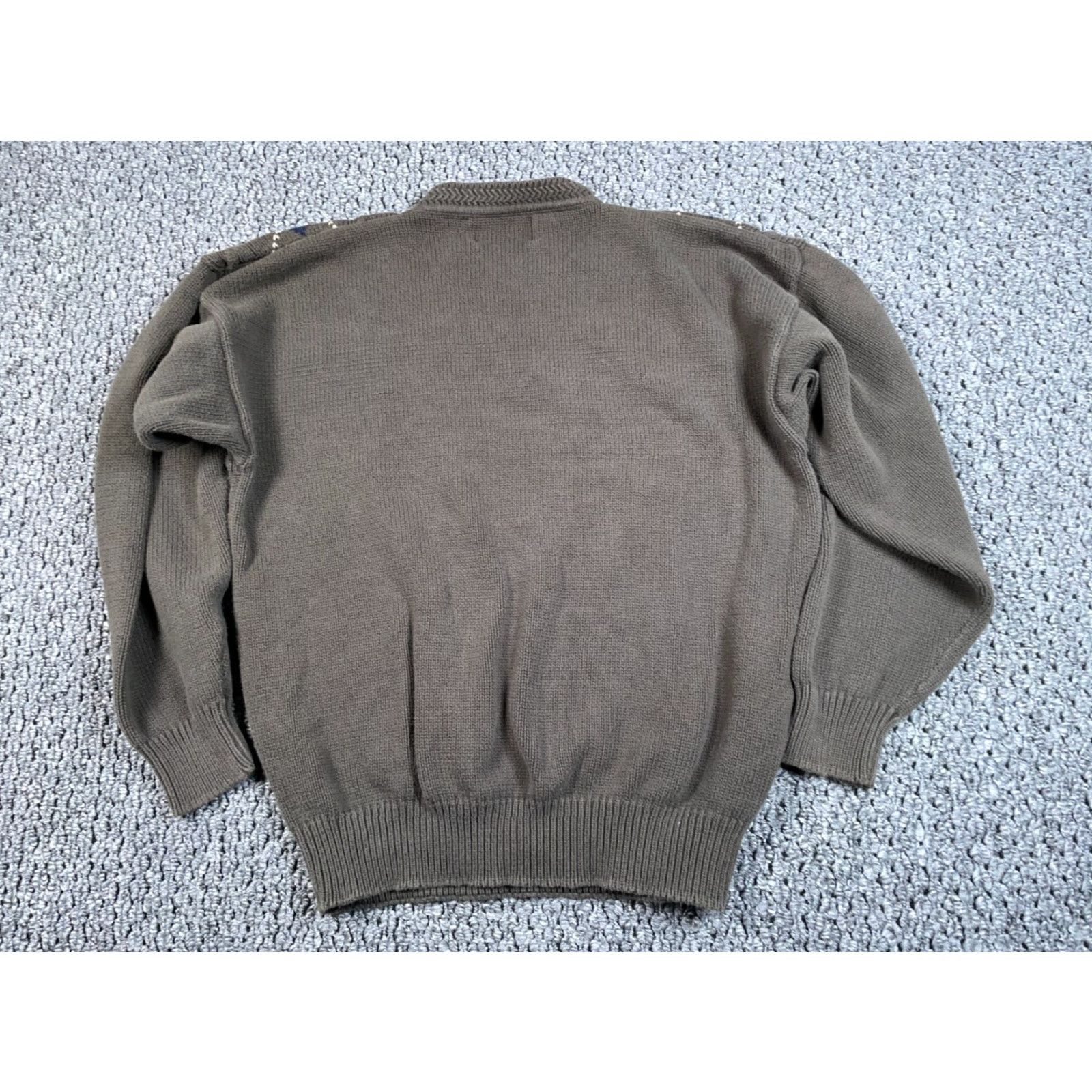 Olive VINTAGE Preppy Cable Knit Argyle Sweater Adult Medium Olive Green Cotton Mens Size US M / EU 48-50 / 2 - 2 Thumbnail