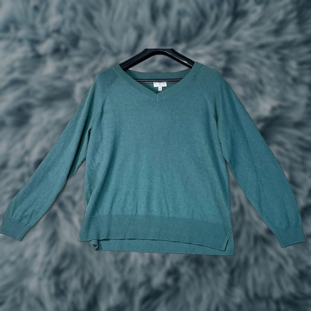 Lucky Brand Lucky Brand V-Neck Pullover Knit Sweater Casual Womens Large Blue Raglan Sleeve Knit Top Size L / US 10 / IT 46 - 1 Thumbnail