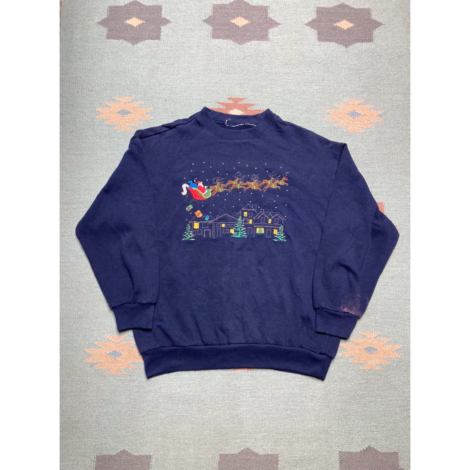 Vintage VINTAGE Men Sweatshirt Crewneck Christmas Santa Reindeer Snow Sleigh Large Blue Pullover Shirt L Size US L / EU 52-54 / 3 - 2 Thumbnail