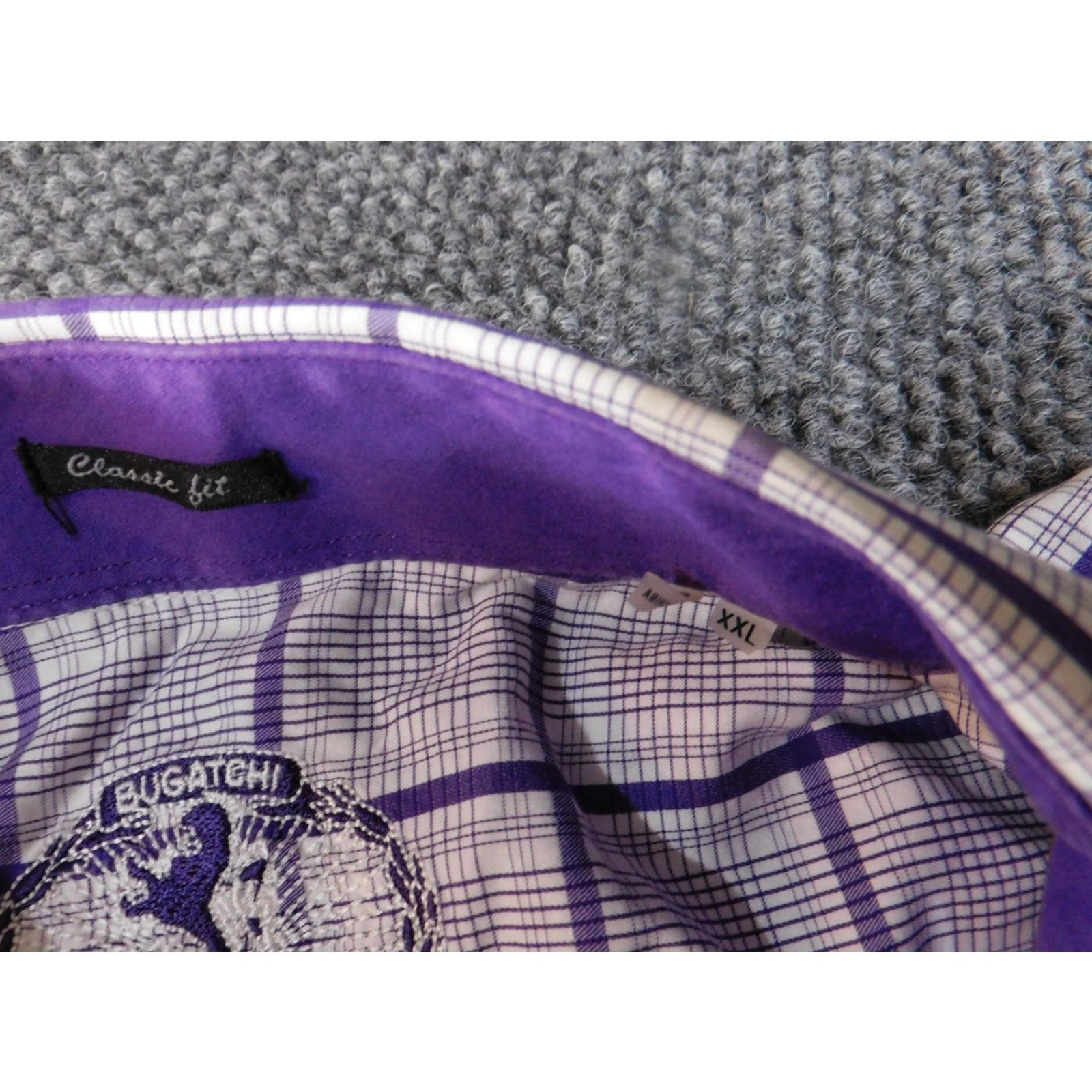 BUGATCHI Bugatchi Shirt Mens 2XL Purple White Plaid Classic Fit Long Sleeve Button Up Dress Shirt Size 48R - 6 Thumbnail