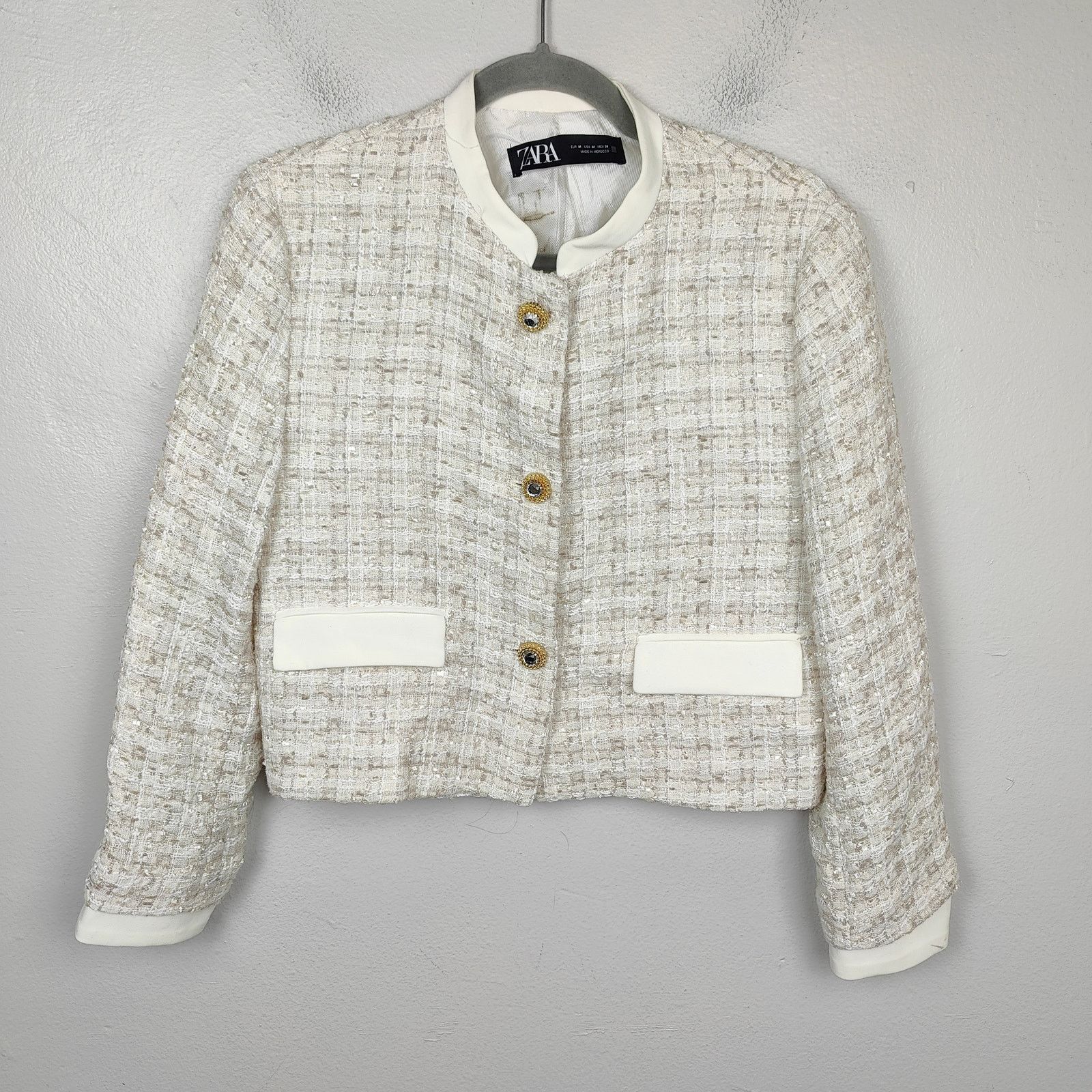 Zara Zara Textured Combo Jacket Womens Medium White Gold Tweed Size M / US 6-8 / IT 42-44 - 1 Thumbnail