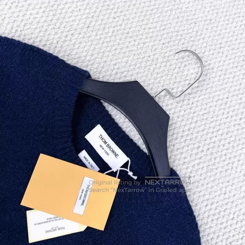 Thom Browne Thom Browne Navy Blue Ribbed Trim Striped Knit Sweater Size US XL / EU 56 / 4 - 3 Thumbnail