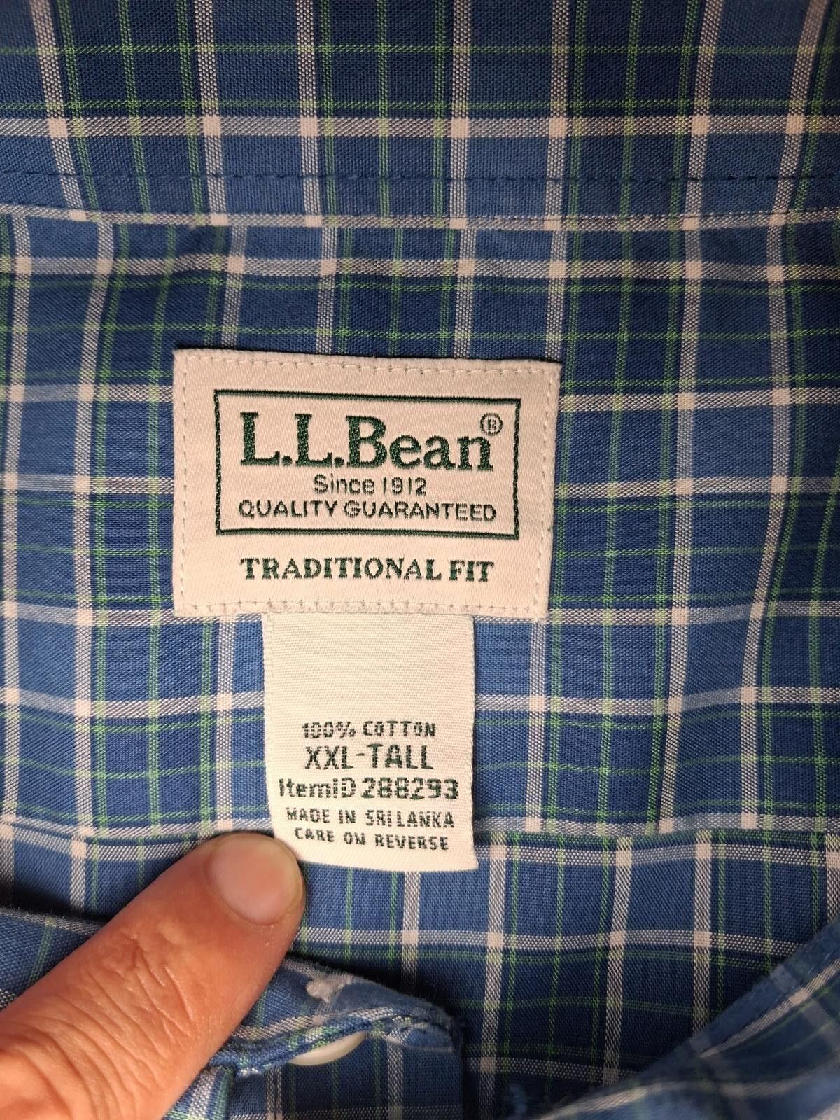 L.L. Bean LL Bean Button Up Shirt Mens 2XLT Blue Plaid 100% Cotton Size US XXL / EU 58 / 5 - 2 Thumbnail