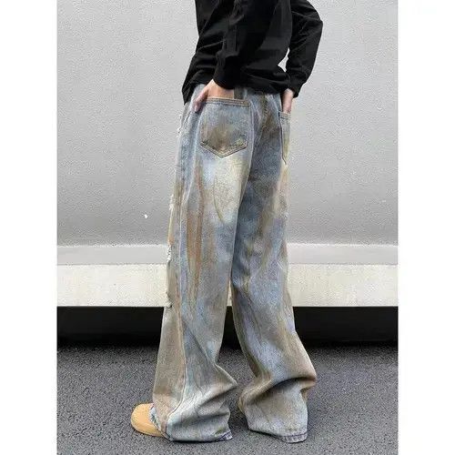 Designer × Japanese Brand × Jean Hole Tie-dye Distress Wide Leg Jeans Size US 34 / EU 50 - 2 Thumbnail