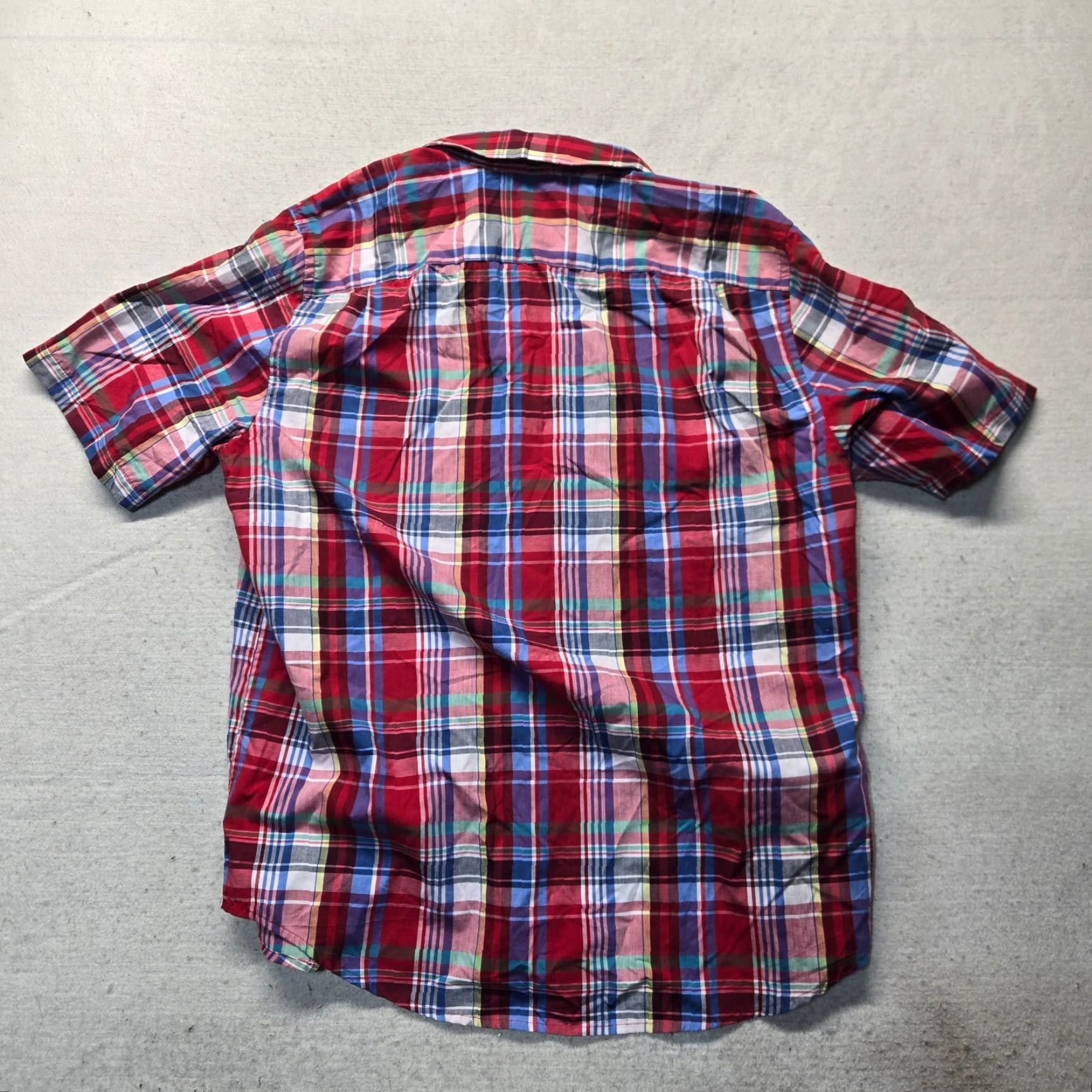 George GEORGE Shirt Men XL Plaid Red White Blue Casual Button-Up Short Sleeve Multicolor Cotton Rayon Flannel Size US XL / EU 56 / 4 - 7 Thumbnail
