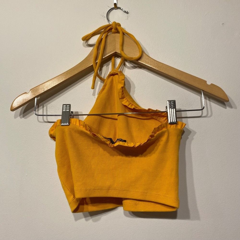 Zara Zara Orange Cropped Ribbed Halter Neck Summer Tank Top Size S / US 4 / IT 40 - 2 Thumbnail